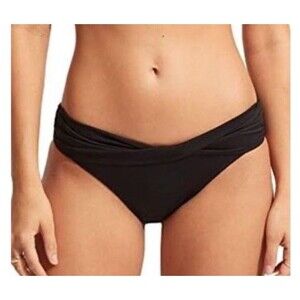 Seafolly Women's Sz 10 Twist Band Hipster Full Coverage Bikini Bottom Black